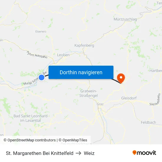 St. Margarethen Bei Knittelfeld to Weiz map