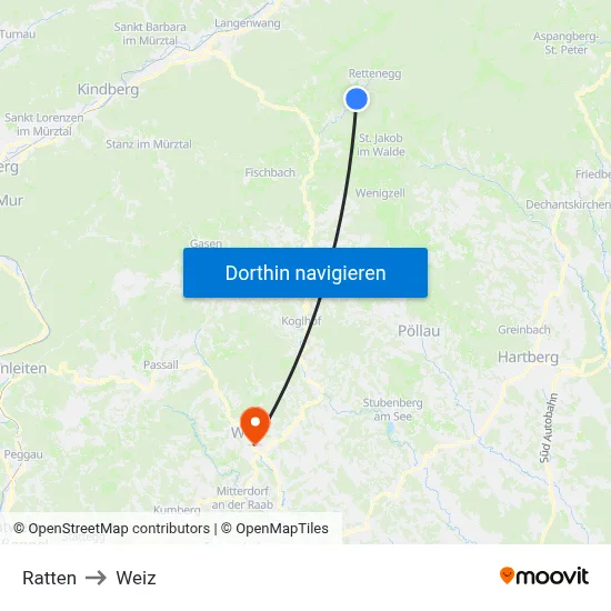 Ratten to Weiz map