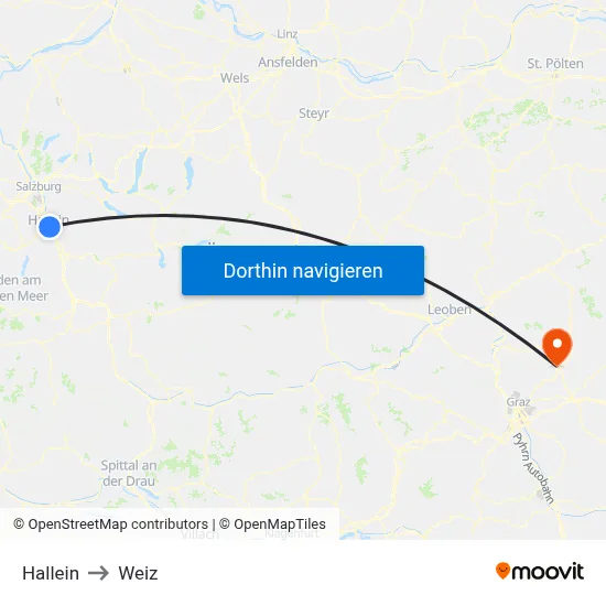 Hallein to Weiz map
