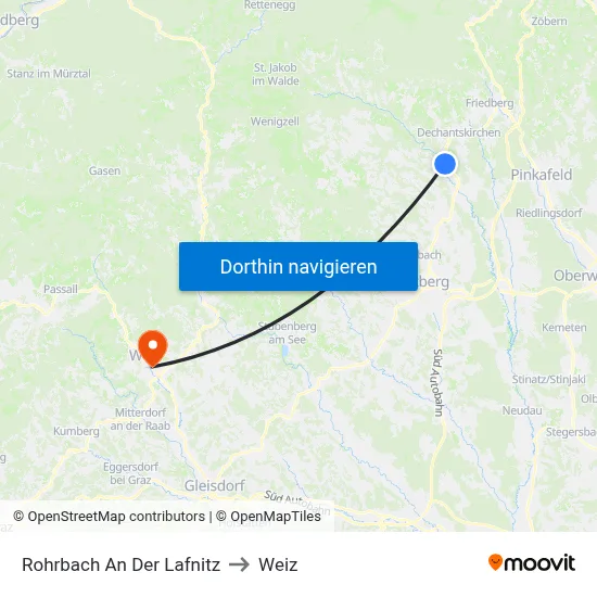 Rohrbach An Der Lafnitz to Weiz map