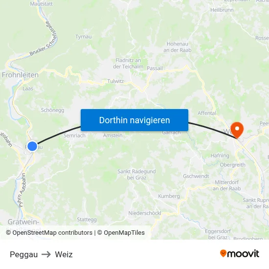 Peggau to Weiz map