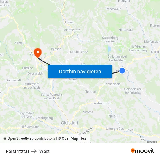 Feistritztal to Weiz map