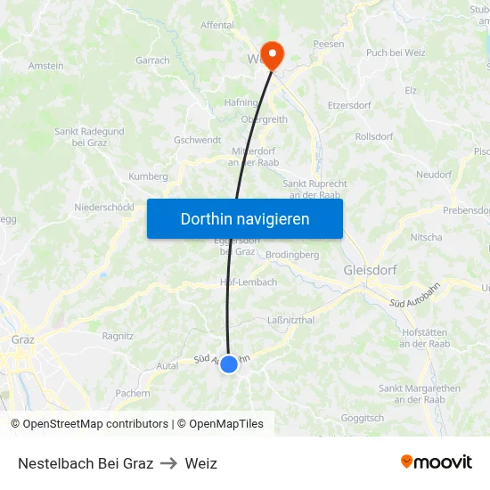 Nestelbach Bei Graz to Weiz map