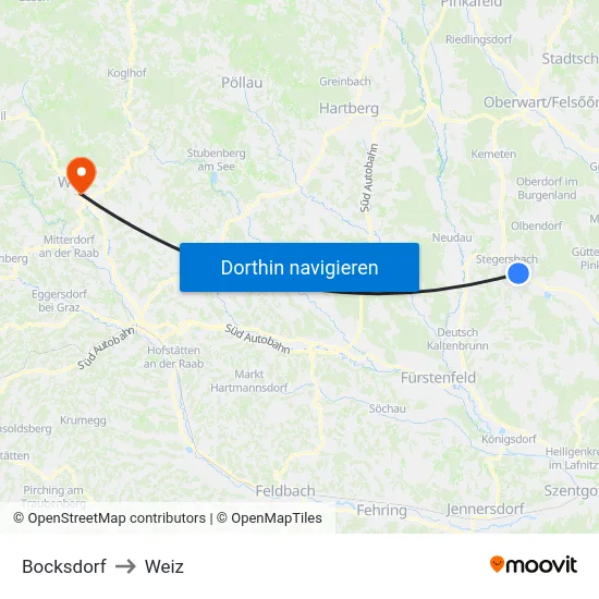Bocksdorf to Weiz map