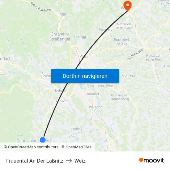 Frauental An Der Laßnitz to Weiz map