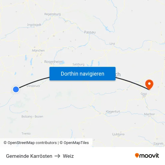Gemeinde Karrösten to Weiz map