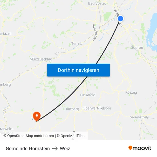 Gemeinde Hornstein to Weiz map