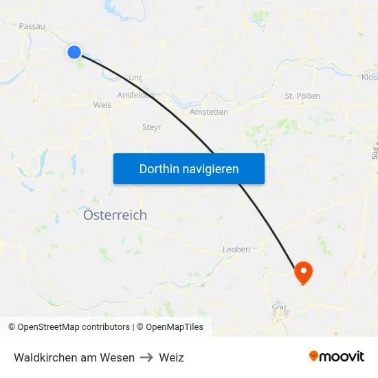 Waldkirchen am Wesen to Weiz map