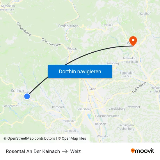 Rosental An Der Kainach to Weiz map