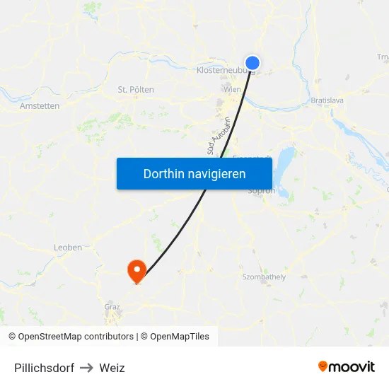 Pillichsdorf to Weiz map