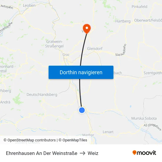 Ehrenhausen An Der Weinstraße to Weiz map