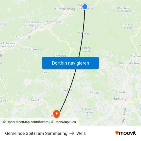 Gemeinde Spital am Semmering to Weiz map