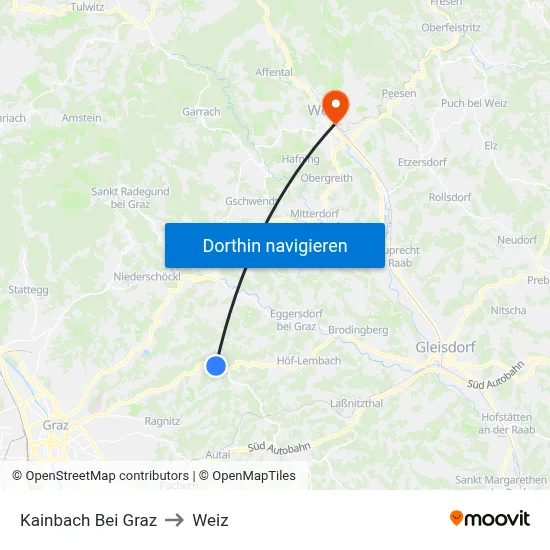 Kainbach Bei Graz to Weiz map