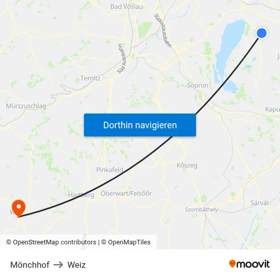 Mönchhof to Weiz map