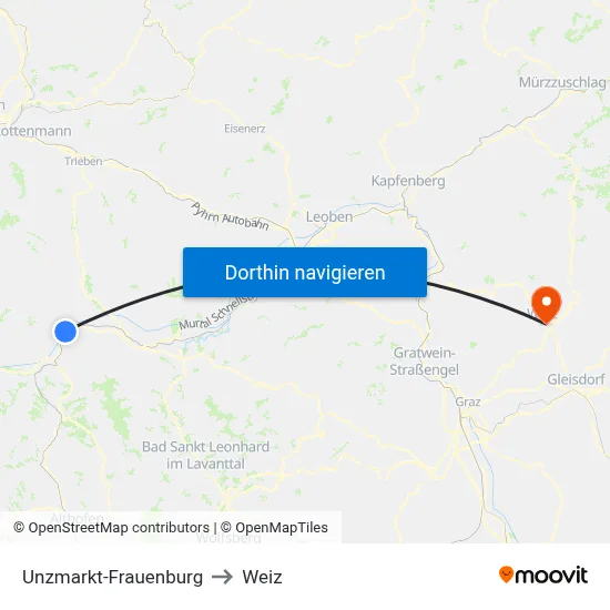 Unzmarkt-Frauenburg to Weiz map