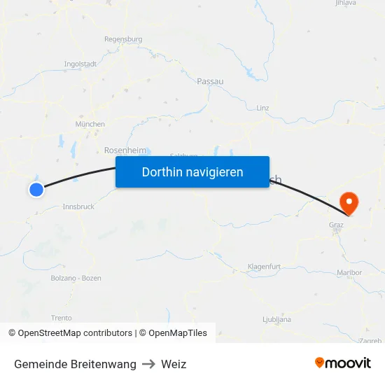 Gemeinde Breitenwang to Weiz map