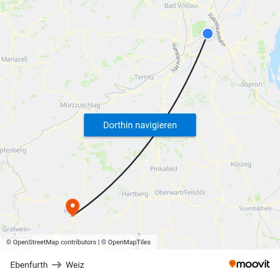 Ebenfurth to Weiz map