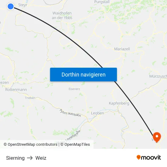 Sierning to Weiz map