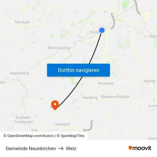 Gemeinde Neunkirchen to Weiz map