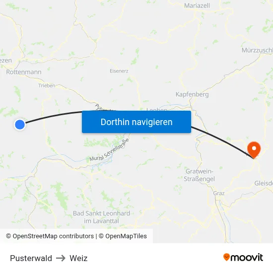 Pusterwald to Weiz map