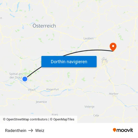 Radenthein to Weiz map
