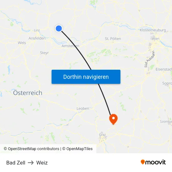 Bad Zell to Weiz map