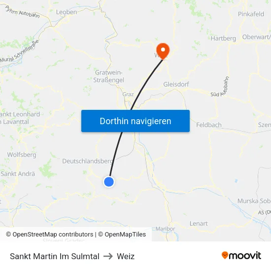 Sankt Martin Im Sulmtal to Weiz map
