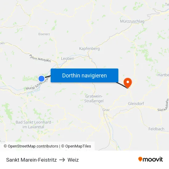 Sankt Marein-Feistritz to Weiz map