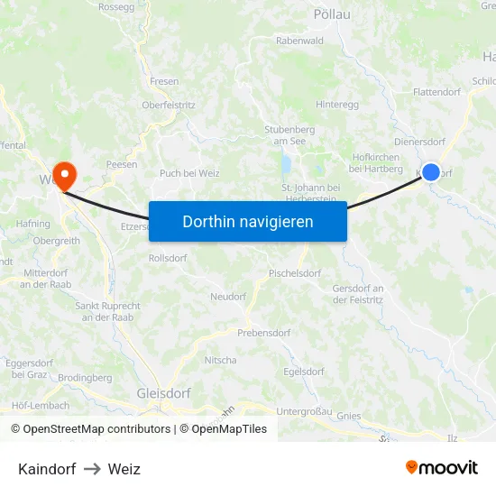 Kaindorf to Weiz map