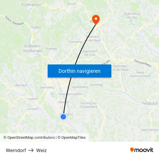 Werndorf to Weiz map