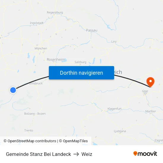 Gemeinde Stanz Bei Landeck to Weiz map