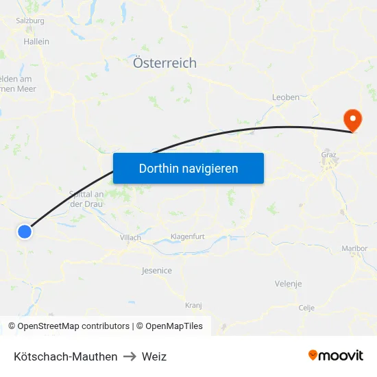 Kötschach-Mauthen to Weiz map