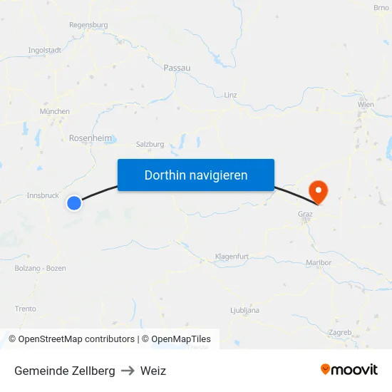Gemeinde Zellberg to Weiz map