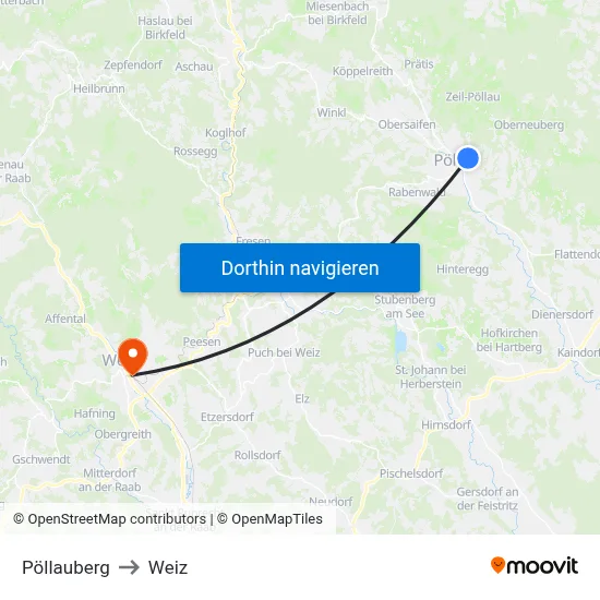 Pöllauberg to Weiz map