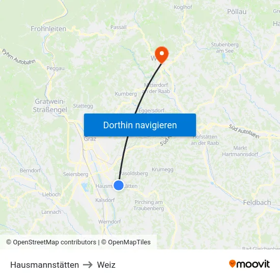 Hausmannstätten to Weiz map