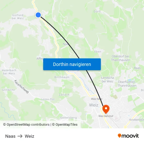 Naas to Weiz map