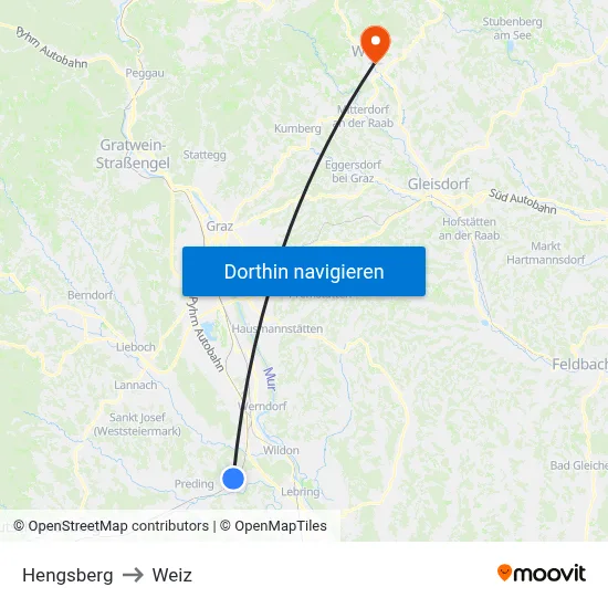 Hengsberg to Weiz map
