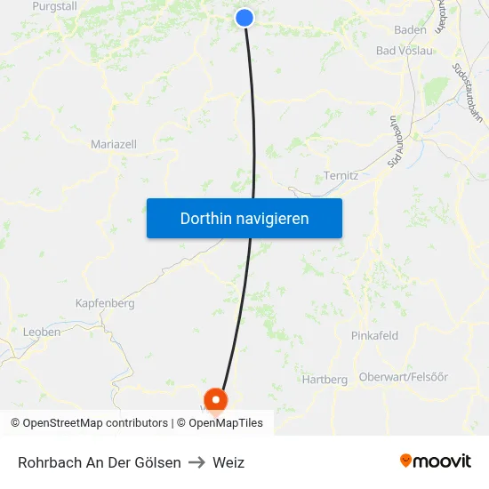 Rohrbach An Der Gölsen to Weiz map