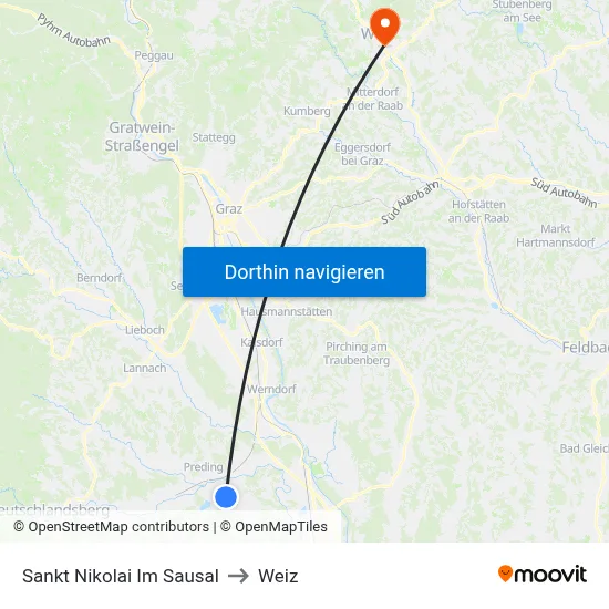 Sankt Nikolai Im Sausal to Weiz map