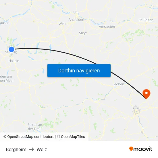 Bergheim to Weiz map