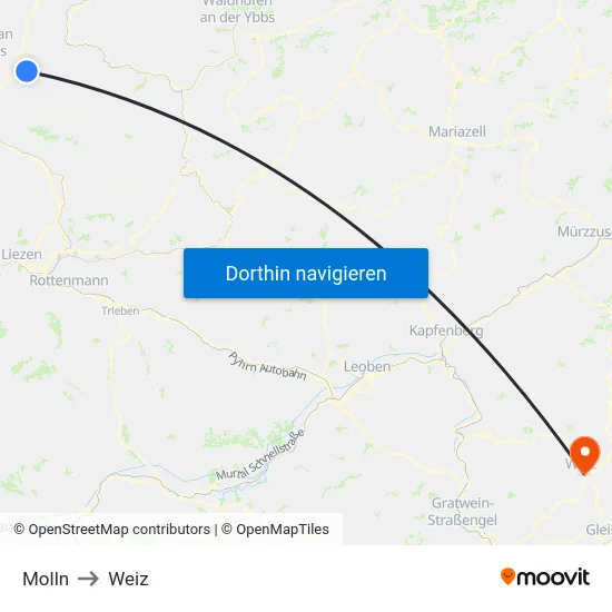 Molln to Weiz map