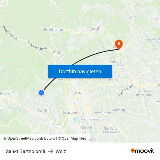 Sankt Bartholomä to Weiz map
