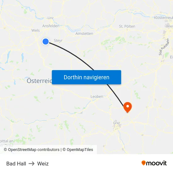 Bad Hall to Weiz map