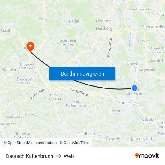 Deutsch Kaltenbrunn to Weiz map
