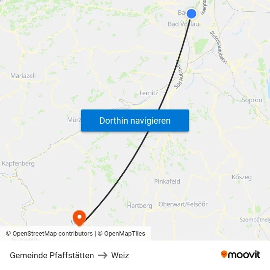 Gemeinde Pfaffstätten to Weiz map