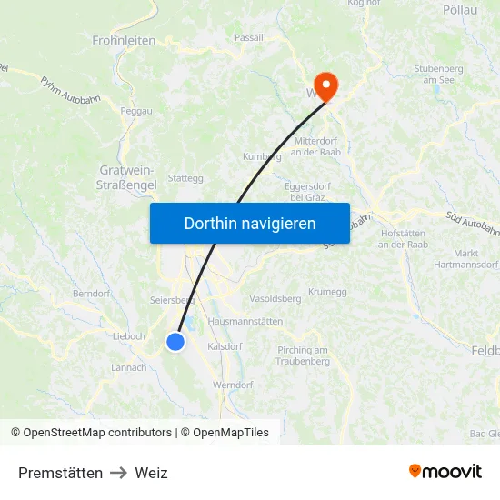 Premstätten to Weiz map