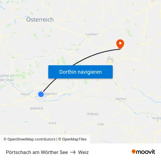 Pörtschach am Wörther See to Weiz map