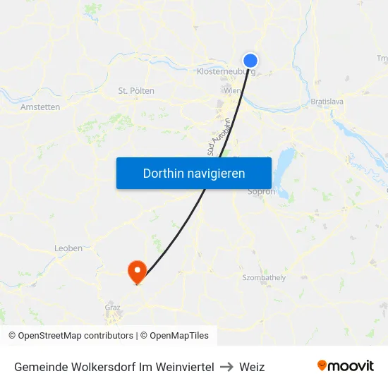 Gemeinde Wolkersdorf Im Weinviertel to Weiz map