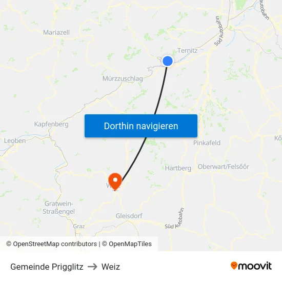 Gemeinde Prigglitz to Weiz map