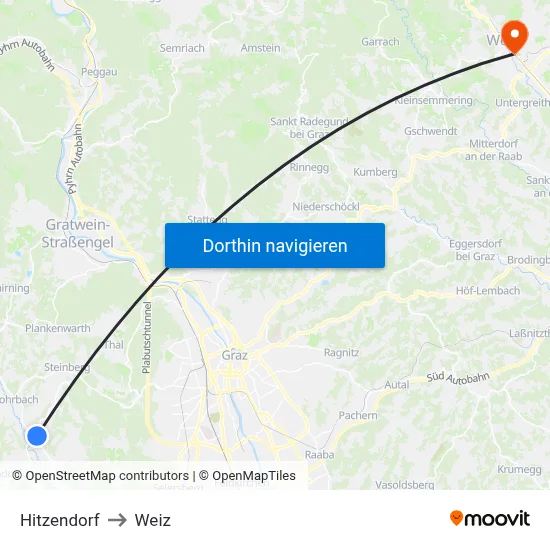 Hitzendorf to Weiz map